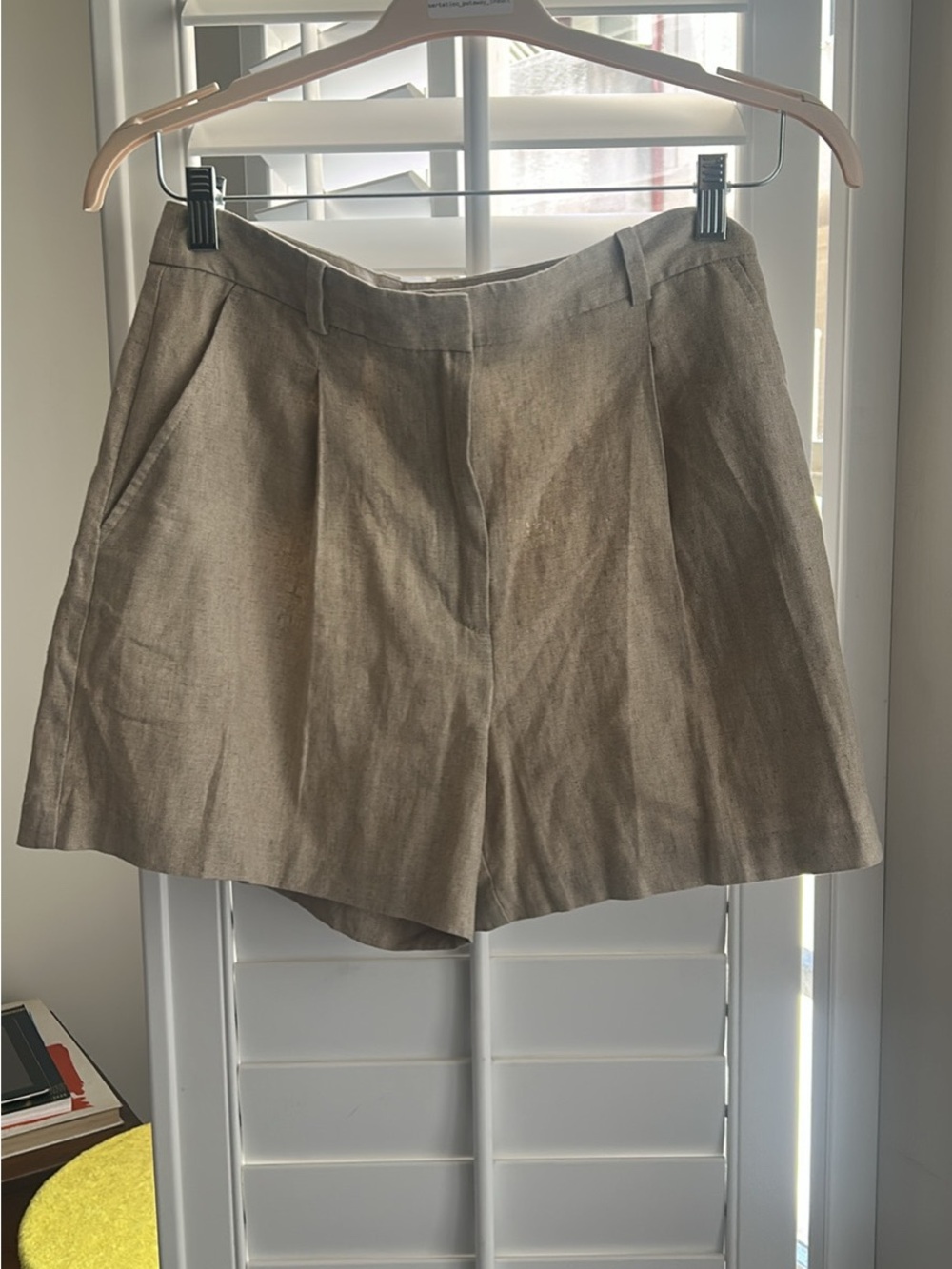 Zara Beige Tailored Linen-Blend Medium Length Shorts